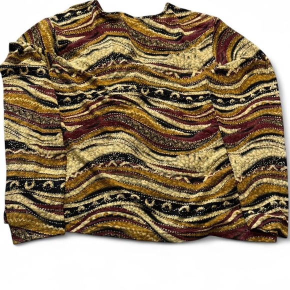 Vintage Coldwater Creek Metallic Earthy Tones Abstract Long Sleeve Top - Picture 4 of 9